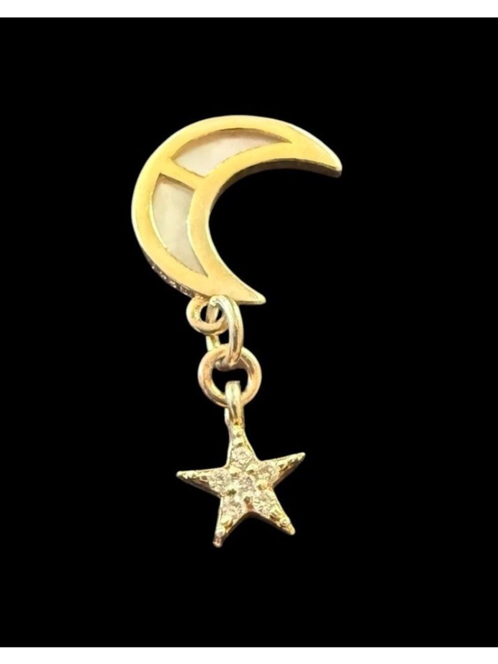 Vintage Sterling Silver Crescent Moon Star Charm Dangle MOP Crystal